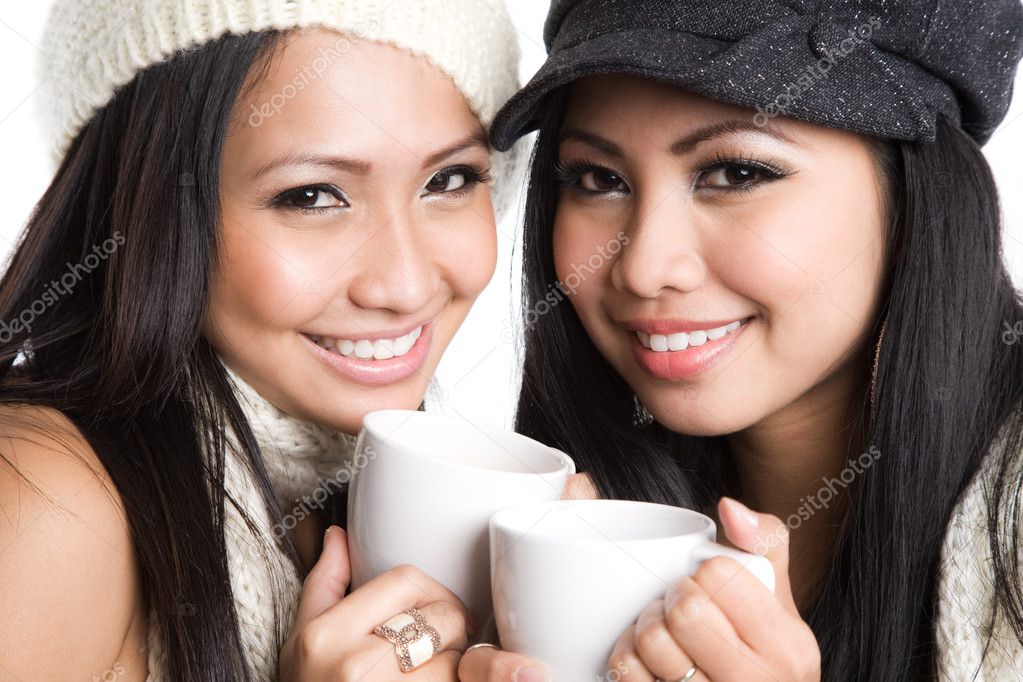 Asian women drinking coffee