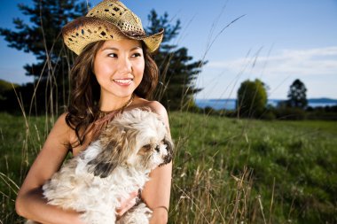 Summer girl with her dog clipart