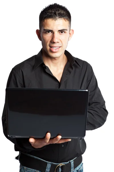Uomo d'affari ispanico con laptop — Foto Stock
