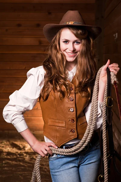 Beautiful caucasian cowgirl — Stock Photo, Image