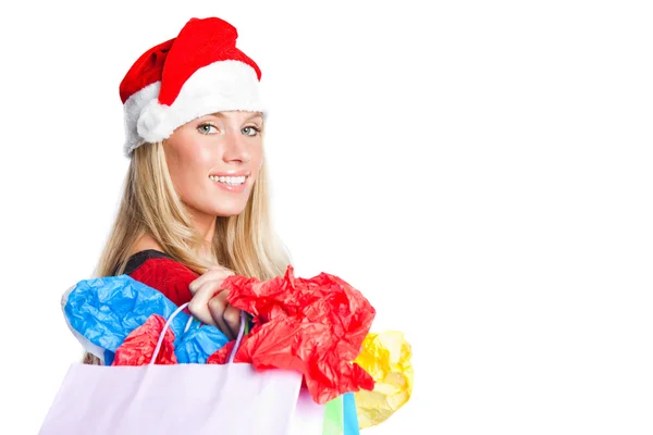 Christmas shopping santa girl — Stock Photo, Image