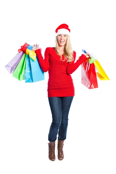 クリスマス ショッピングのサンタ女の子 — ストック写真