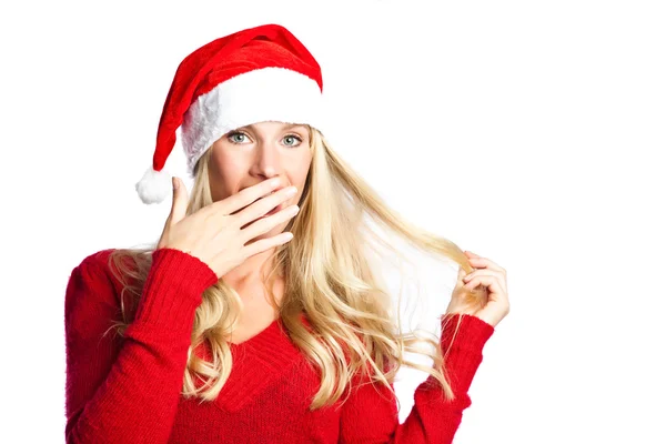 Förvånad över jul santa flicka — Stockfoto
