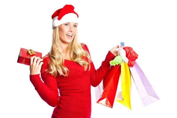 Christmas shopping santa flicka — Stockfoto