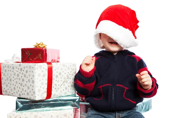 Αγόρι με χριστουγεννιάτικο δώρο — Φωτογραφία Αρχείου