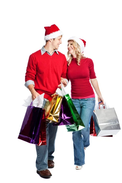 Noel alışveriş Çift — Stok fotoğraf