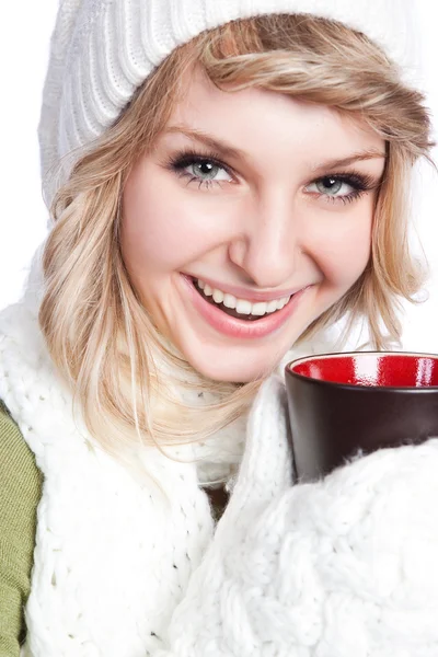 Beautiful woman holding coffee cup — Stock Photo, Image