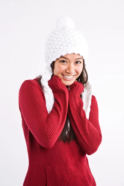 Mooie gelukkig winter Aziatische vrouw — Stockfoto