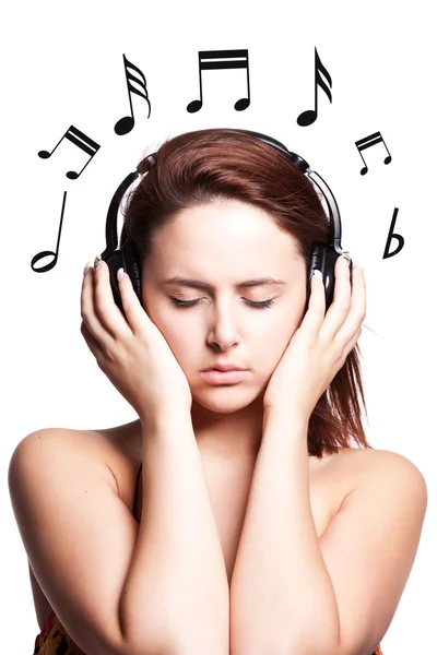 Belle femme écouter de la musique — Photo