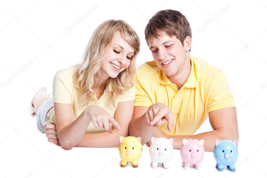 Young couple saving money