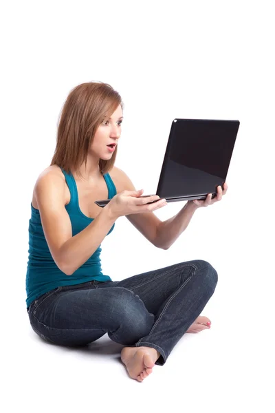 Laptop nő — Stock Fotó