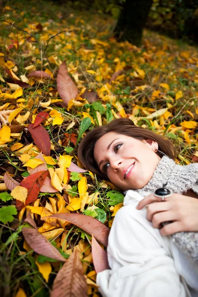 Gelukkig mooie herfst vrouw — Stockfoto