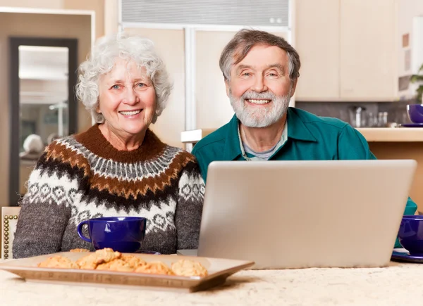 Старша пара за допомогою комп'ютера — стокове фото