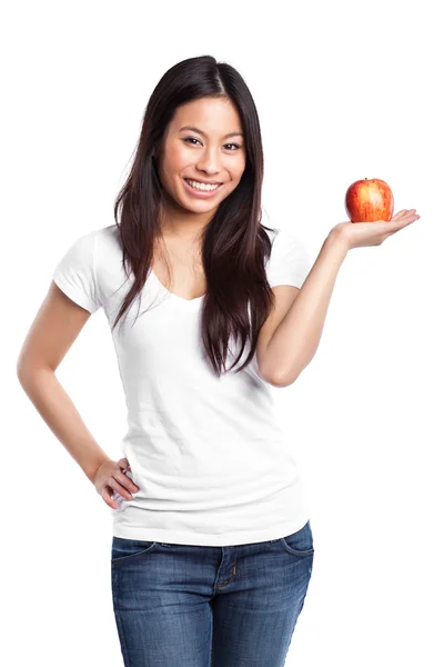 アジアの女性は、リンゴを押し — ストック写真