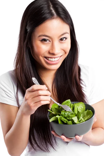 Asiatisk kvinna äta sallad — Stockfoto