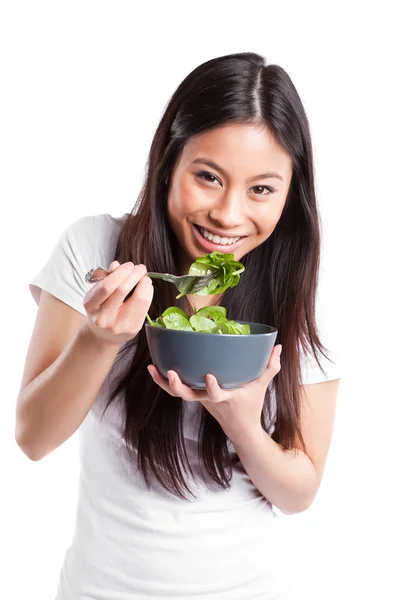 Asiatique femme manger salade — Photo