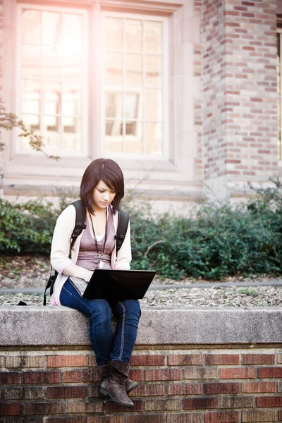 Mixed race college student with laptop — Stock Photo, Image