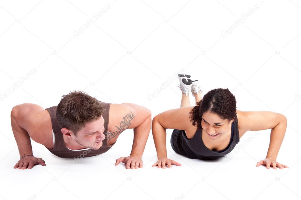 Exercise woman with trainer