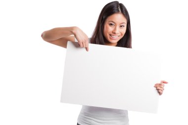 Asian woman with blank poster clipart