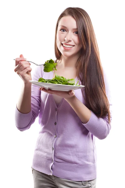 Ženský jedí salát — Stock fotografie