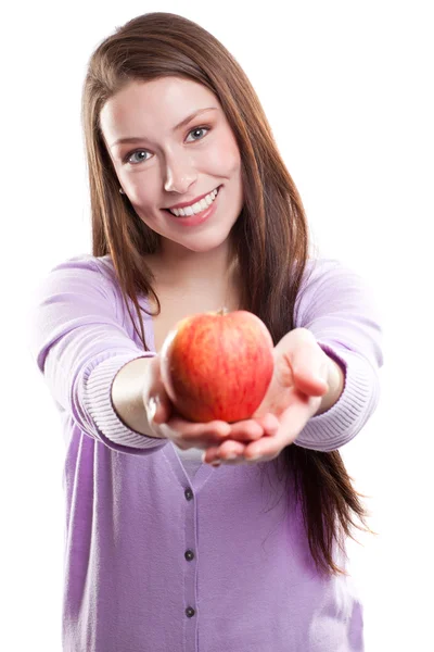 Elma tutan kadın — Stok fotoğraf