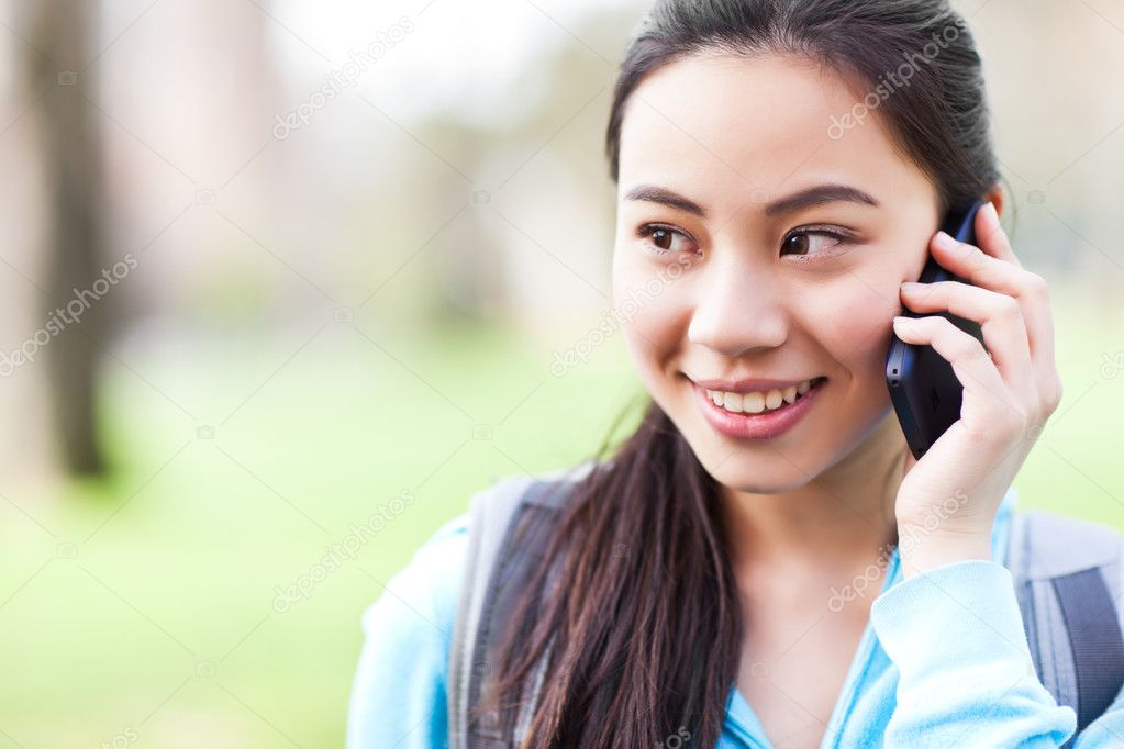 Asian student on the phone
