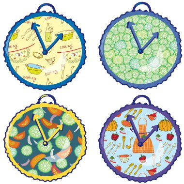 Funny clocks of kitchen and vegetables clipart