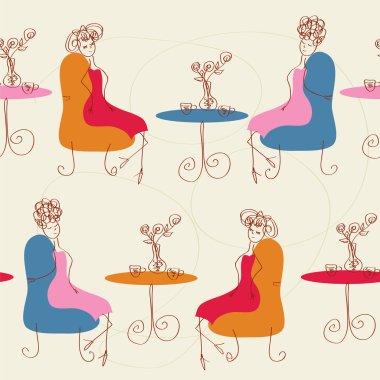 Women in the cafe seamless pattern clipart