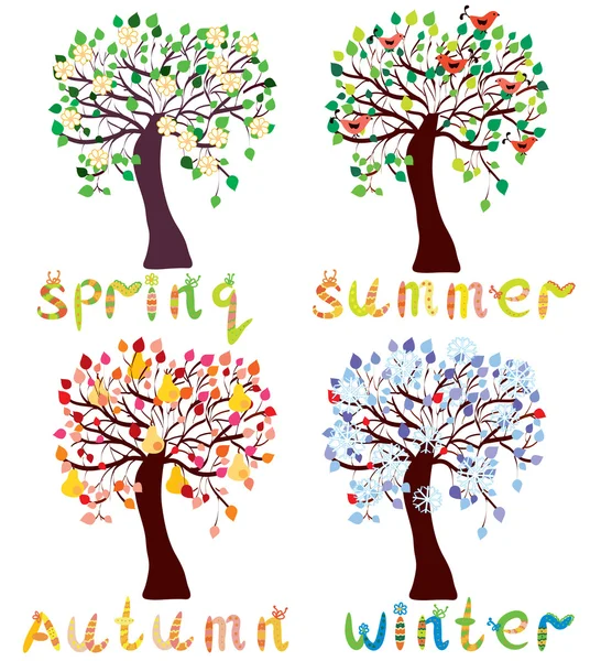 Reihe von Saisonbäumen im kindischen Stil — Stockvektor