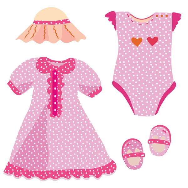 Set de bebé para niña en rosa — Vector de stock