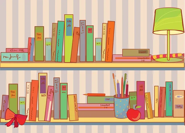 Estantes con libros en casa — Vector de stock