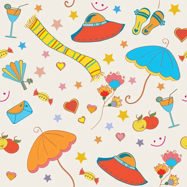 Summer objects seamless funny pattern — Stock Vector