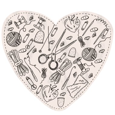 Heart with sewing items clipart