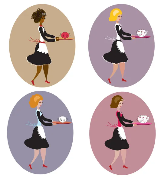 Set of vintage waitresses — Stock Vector