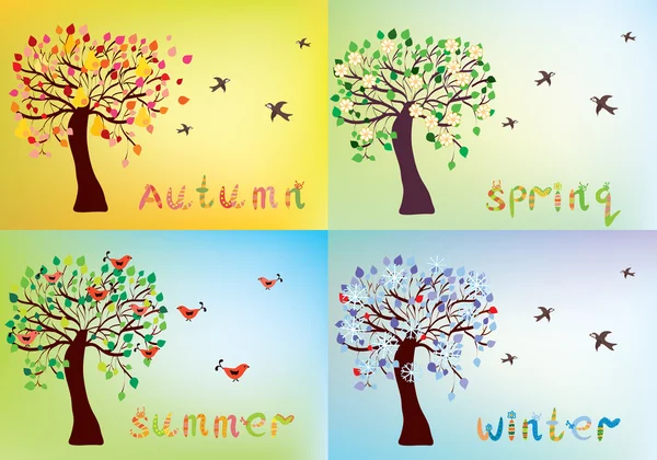 Carte quatre saisons avec arbre — Image vectorielle