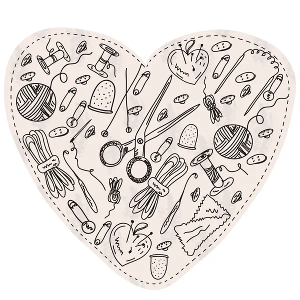 Καρδιά με είδη ραπτικής — Διανυσματικό Αρχείο