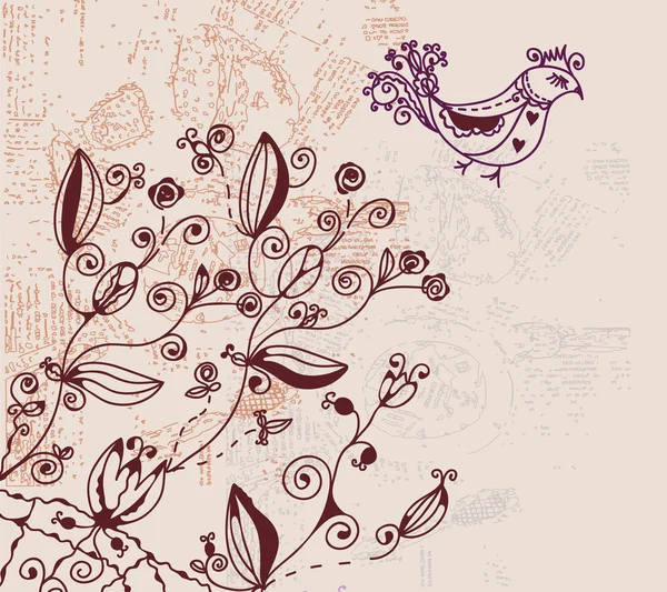 Tarjeta de invitación floral con pájaro — Archivo Imágenes Vectoriales