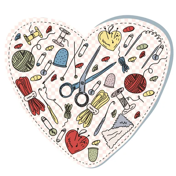 Шитье и вязание сердца — стоковый вектор