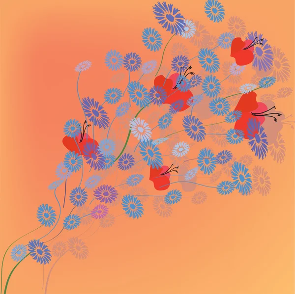 Carte de voeux avec fleurs d'été — Image vectorielle
