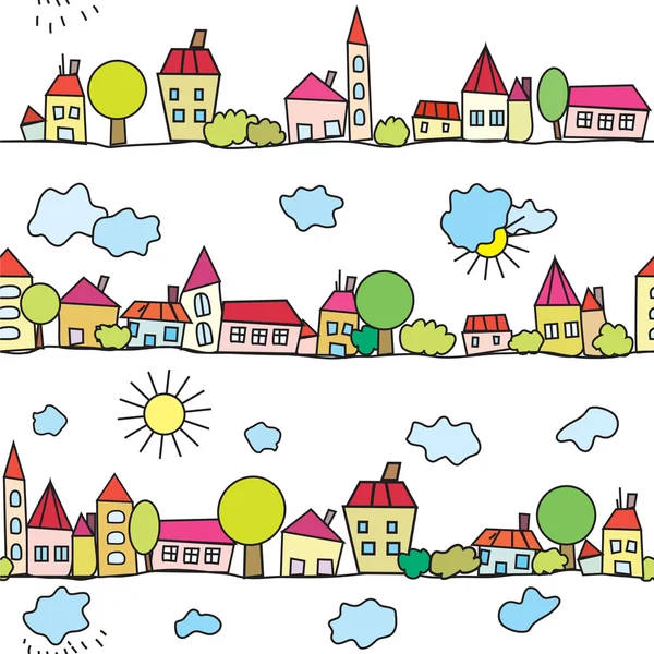 Town seamless funny pattern — Stock Vector