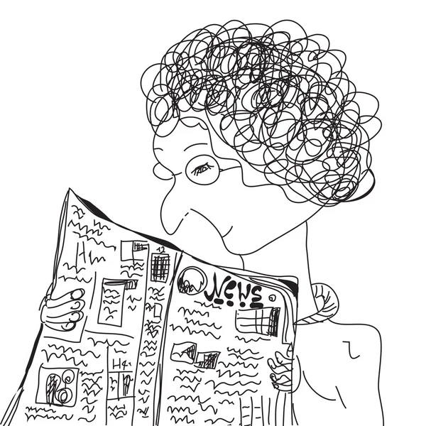 Anciana leyendo periódico — Vector de stock