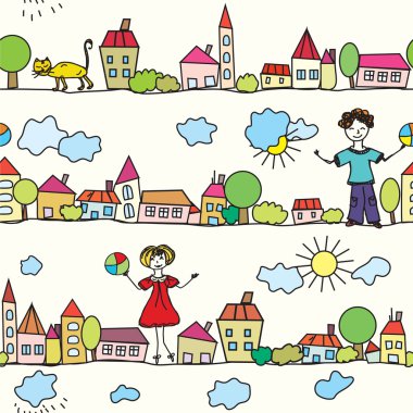 Kids seamless pattern with houses clipart