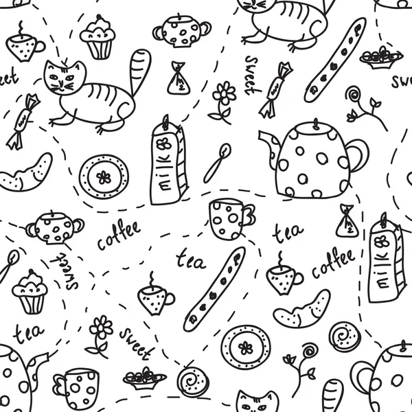 Chá e café doodle sem costura —  Vetores de Stock