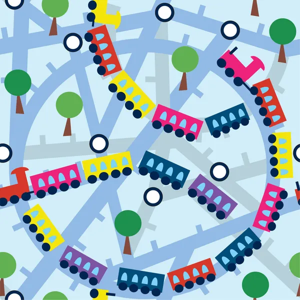 Seamless pattern with funny trains — Stock Vector