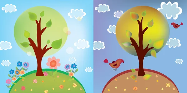 Ensemble d'arbres en été et en automne — Image vectorielle
