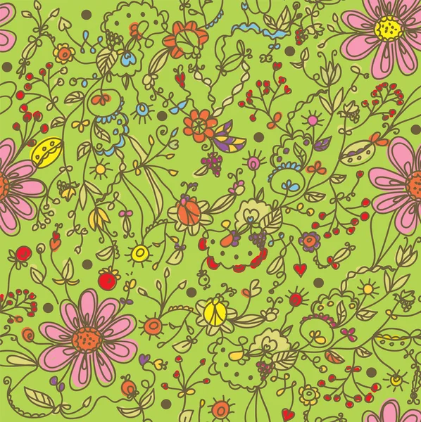Primavera divertido patrón floral sin costuras — Vector de stock