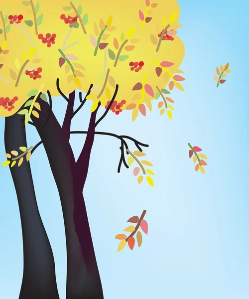 Herfst boom en hemel — Stockvector
