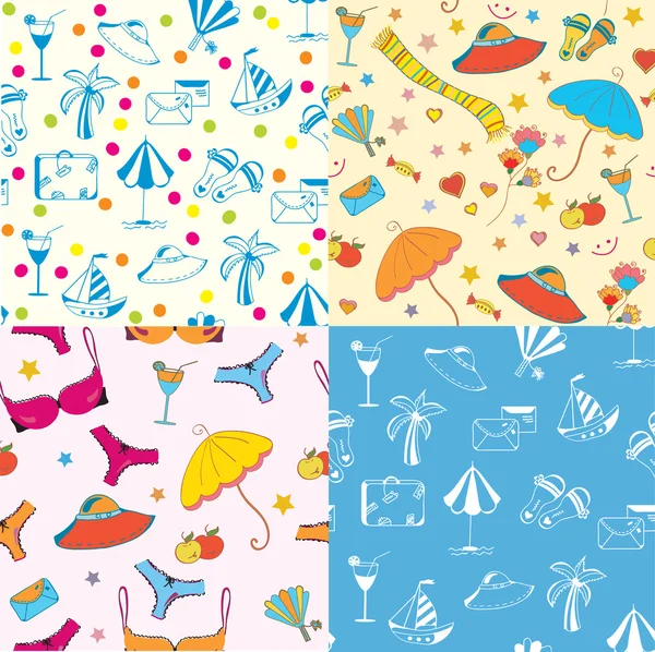 Sea funny seamless patterns — Stock Vector