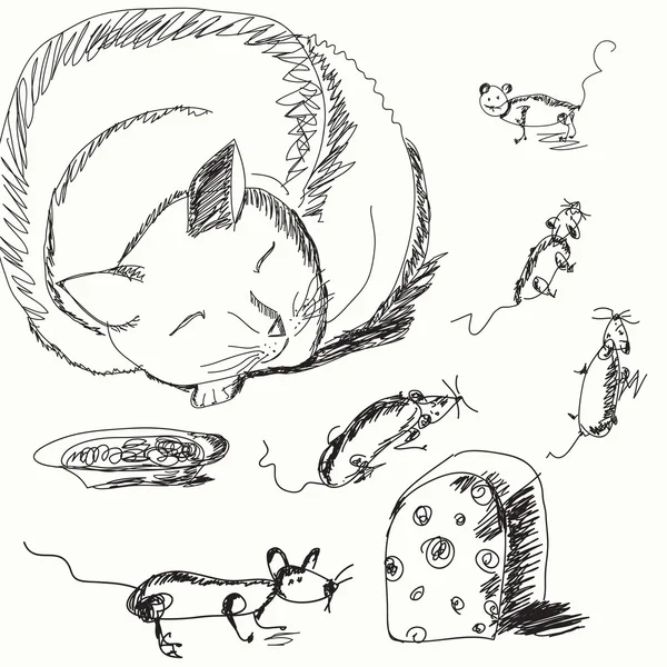 Desenhos animados de gato e rato — Vetor de Stock