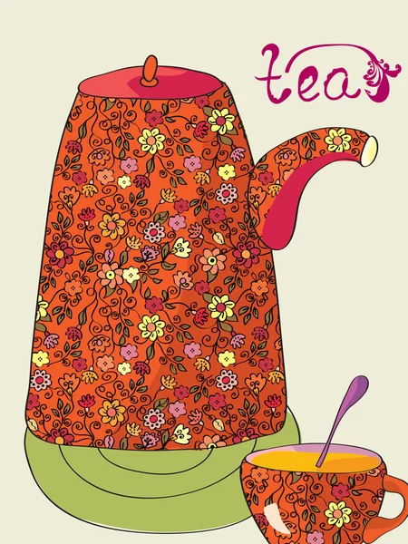茶与壶的卡 — 图库矢量图片